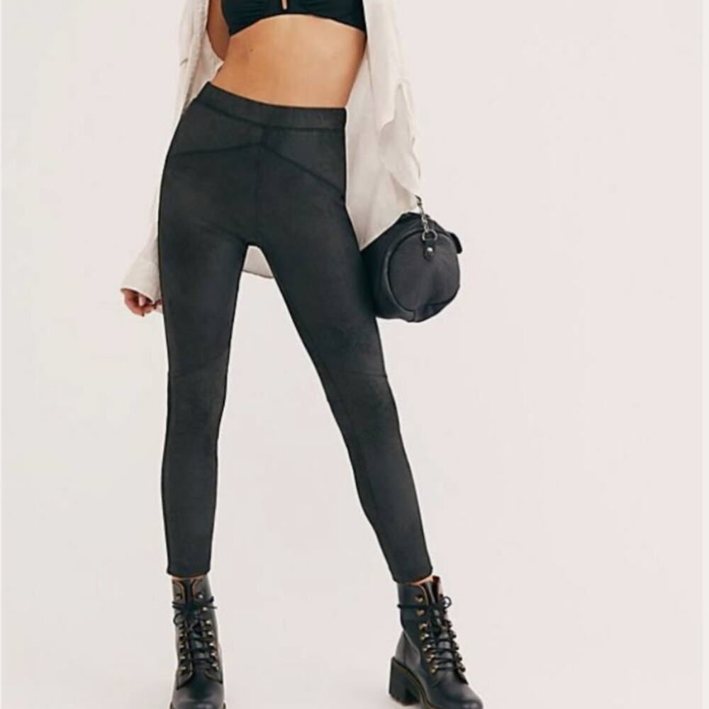 Free‎ People Black Midnight Vegan Suede Skinny Pants Size XS
